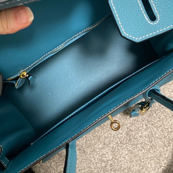 30cm blue Jean Togo genuine leather top handle Handbag bk30 b k 30 - Picture 7 of 7